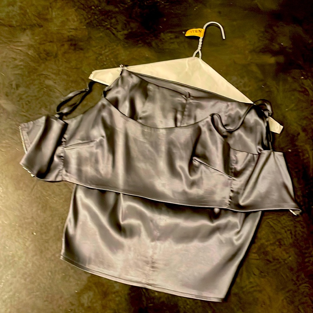 2 piece metallic skirt/ shirt set